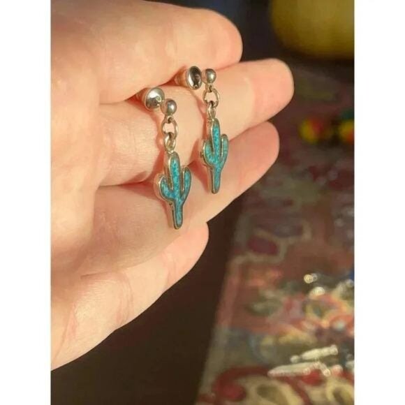 Cactus Desert Life Charm Dangle Earrings – Boho Southwestern Sterling‐Tone Charm - Picture 6 of 6